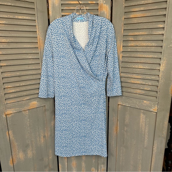 J. McLaughlin Faux Wrap Panama Dress Blue Cheetah Sz XL - Picture 16 of 16